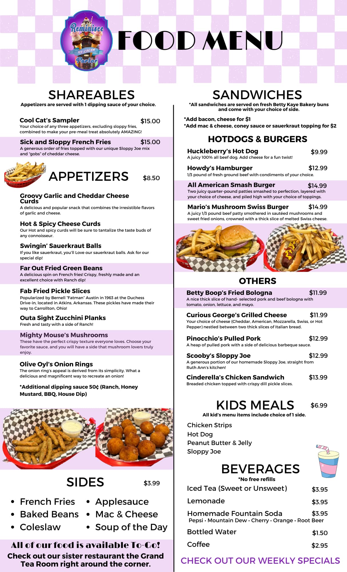 Reminisce Ice Cream Food Menu